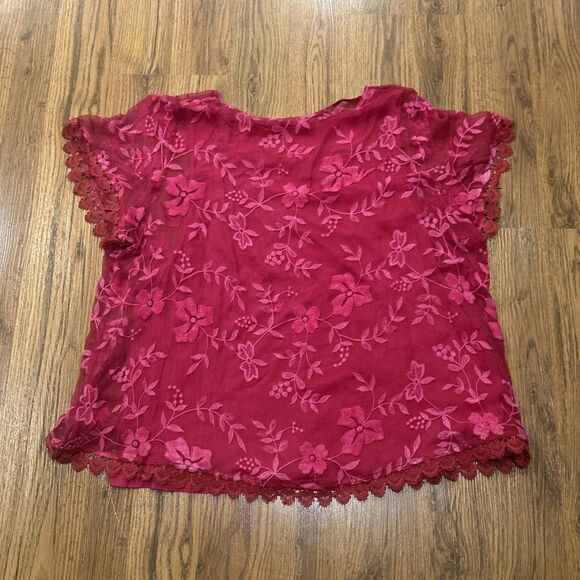 Soft Surroundings Top Women XL Pink Floral Embroidered Silk Sheer Layered Blouse - Picture 6 of 6